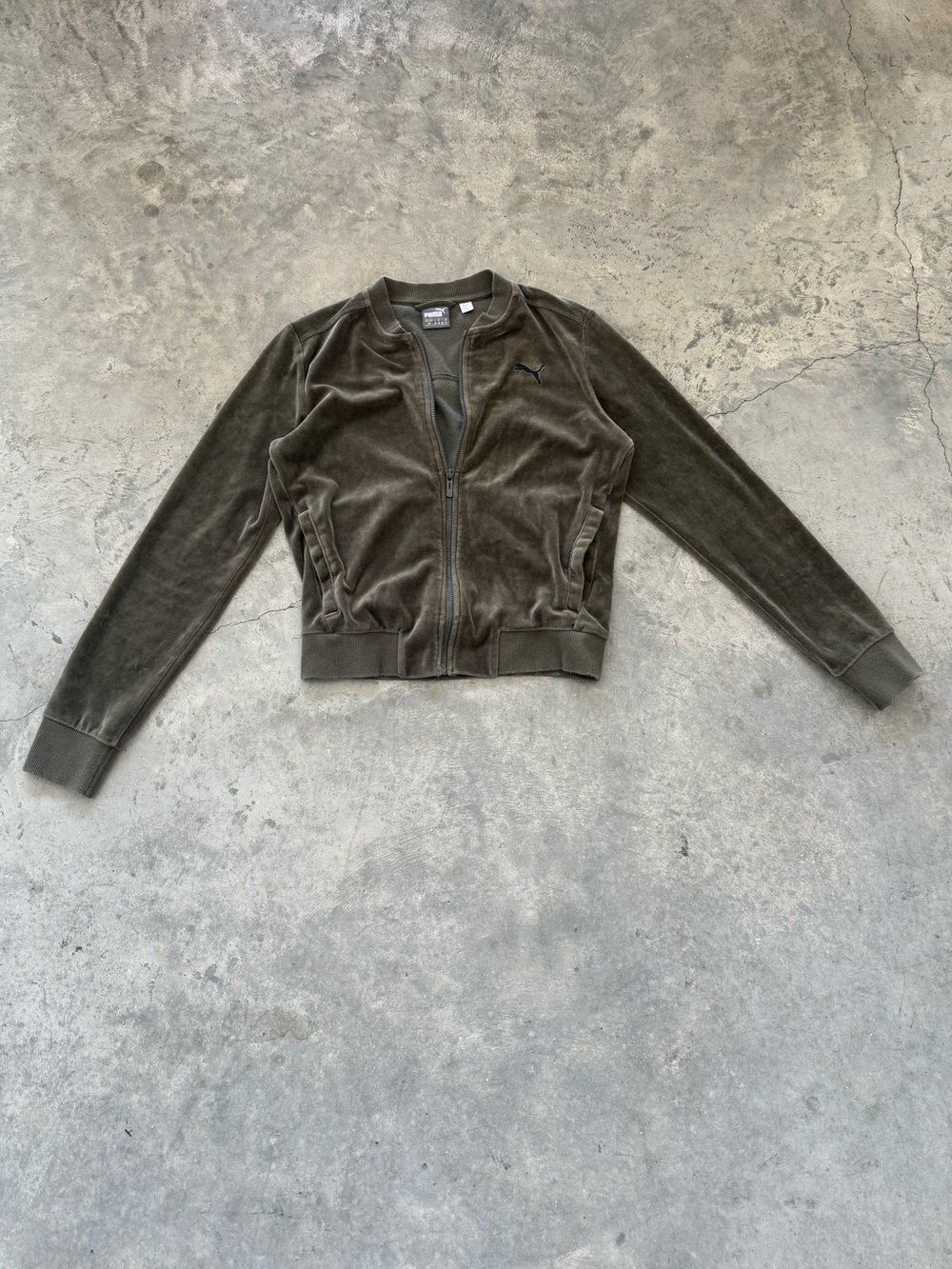 Puma Olive Green Velour Bomber Jacket